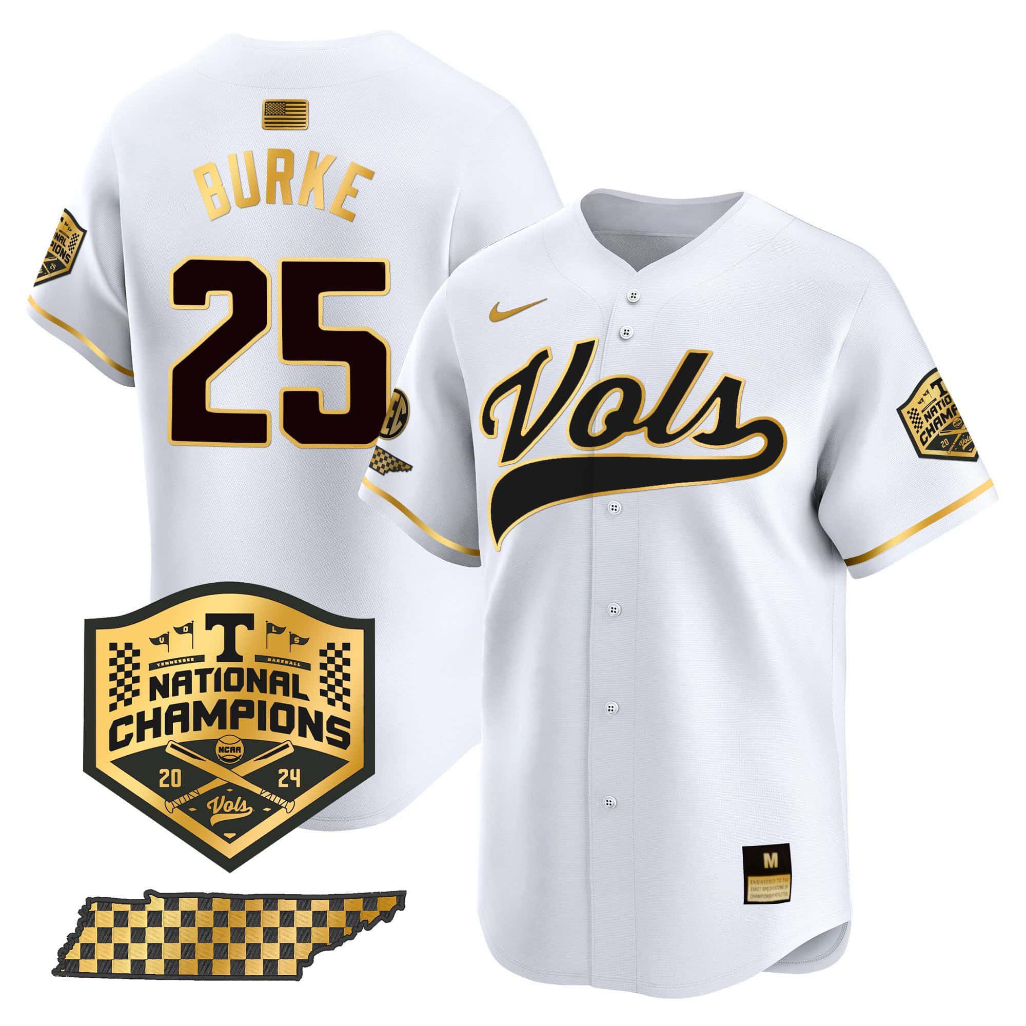 Men Tennessee Volunteers #25 Burke White 2024 Nike Champions Vapor Premier Limited NCAA Jersey style 1